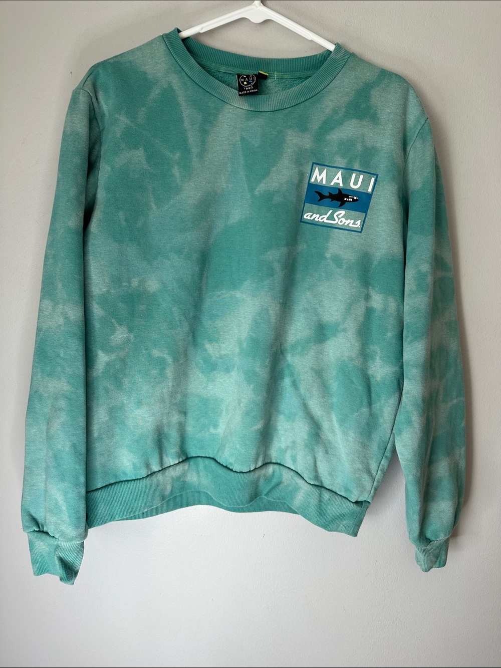 Maui and Sons Men's Teal Tie-Dye Crewneck Sweatshirt Size M
